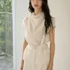 Vestido Conjunto de Blusa Elegante Francesa GINNINFE de Acetato Tencel con Cuello Amplio y Cinturón y Falda de Cintura Alta