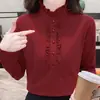 Camisa de terciopelo acanalado con cuello semi-alto, nueva camisa básica de manga larga de color liso para otoño e invierno, para madres
