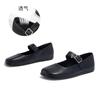 Zapatos Mary Jane de piel de oveja de primera capa para mujer 2026 Verano Nuevo Punta cuadrada Bajos Zapatos individuales para mujer Estilo francés Impresionantes Zapatos casuales de mujer