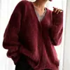 Cardigan de Tricô Imitação de Visão Cruzada para Exportação para Mulheres Estilo Preguiçoso Novo Estilo Outono e Inverno Europeu e Americano Design Solto Suéter com Decote V