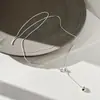 Pingente de coração em prata s925, colar simples colorido de coração dopamina cravejado de diamantes para mulheres, estilo versátil de nicho DIY 1457G