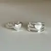Anillo Minimalista de Corazón para Mujer, Borde Ancho Geométrico, Textura Irregular Plegada, Anillo Abierto Versátil, Anillo de Dedo Índice Moderno