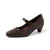 Top de Estilo Extranjero Versátil Piel de Oveja para el Trabajo Mary Jane Primavera 2025 Tacón Medio Grueso Punta Redonda Zapatos de Cuero de Una Sola Capa para Mujer