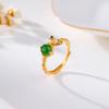 Anillo Joker Exquisito de Plata S925 Chapado en Oro Incrustado con Superficie de Huevo de Jaspe Natural, Ramas y Hojas, Flores y Aberturas para Uso Diario de Mujer