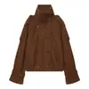 Comércio Exterior Roupas Femininas 2026 Estilo Europeu e Americano Moda Solta Gola Alta de Botão Duplo Alça de Ombro Jaqueta Casaco Feminino E490818