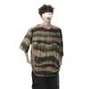 Playera de Hombre de Verano de Manga Corta con Cuello en V a Rayas Rota de Diseño Americano High Street Guapo Ropa Vintage