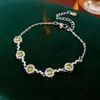 Pulsera Redonda de Zirconia Verde, Lujo Ligero, Estilo Palacio, Pulsera Exquisita, Versátil, Gama Alta, Pulsera de Nicho a la Moda