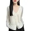 Cárdigan de Punto Fino de Lana con Encaje y Cuello en V para Mujer, Nuevo Primavera/Verano 2026 Jacquard Holgado Versátil Abrigo de Lana Top