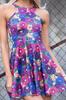 Saia Plissada com Estampa Floral Roxa Grande e Barra Larga, Versátil e Elegante, Moda Estampada Digital Atacado e Varejo