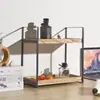 Prateleira de Armazenamento de Mesa Ferro-Madeira Multicamadas Organizador de Mesa para Cosméticos Duas Camadas para Artigos de Higiene de Banheiro Prateleira de Armazenamento de Madeira Maciça