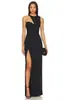 Vestido longo estilo europeu e americano de luxo leve com gola halter, recortes assimétricos, cintura alta, fenda lateral, zíper nas costas e design bodycon para festas à noite