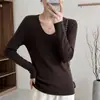 Macio e glutinoso novo estilo 2026 100% lã 80 contagem 18 gauge fino imitação lavável à máquina outono suéter slim-fit gola U gola baixa