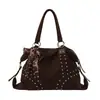 Bolsa de Ombro Nova Moda Outono 2026 com Rebites Bolsa Tote de Grande Capacidade Bolsa de Mão Casual Versátil para o Dia a Dia Feminina