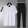 Traje Deportivo Casual de Verano 2023 para Hombre de Manga Corta y Pantalón Largo Traje de Dos Piezas de Seda Helada