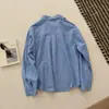 Otoño 2026 Nuevo Estilo Coreano Moda Solapa Raya Vertical Manga Larga Camisa Mujer Holgada Adelgazante Versátil Top Ropa Exterior