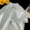 Camisa de Rayas Manga Corta Estilo Hong Kong para Hombre Verano Moderna Atractiva Color de Contraste Cuello Solapa Talla Grande Camisa Juvenil Holgada