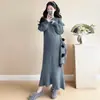 Ropa de maternidad otoño e invierno holgada de moda nuevo estilo purpurina fina engrosado temperamento adelgazante suéter de punto dulce de moda falda de cola de pez