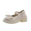 Sapatos de couro pequenos Mary Jane estilo francês femininos 2025 primavera e verão novos sola grossa laço aumentado salto grosso salto alto sapatos de camada única