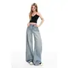 Jeans Vintage Lavado Azul Cintura Baixa 2026 Novo Estilo Feminino Estilo Americano Design Solto Calça Reta Wide-Leg