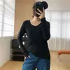 ¡Súper cómodo! Suave y pegajoso Tencel Lana Cuello en U Camiseta Base Manga Larga para Mujer Otoño Invierno Top Clavícula