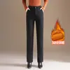 Pantalones Rectos Adelgazantes Versátiles de Color Sólido para Mujer 2026 Otoño/Invierno Nueva Llegada Felpa Plus Cintura Alta Casual Largos Modernos