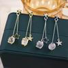 Pendientes de Borlas Largas con Gemas Estilo Japonés y Coreano ins Pendientes Retro de Lujo Ligero de Estrella de Cinco Puntas Pendientes Elegantes de Nicho para Celebridades de Internet