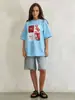 Verão Novo Estilo Americano Individual Moda Casual Versátil Temperamento Estampado Solto Que Cobre Gordura Algodão Puro Manga Curta Camiseta Top