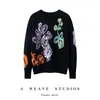 Novo Suéter de Cashmere Outono e Inverno para Mulheres, Cardigã de Gola Redonda com Mangas Longas, Suéter Bordado Floral com Bordado Floral