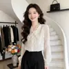 Camisa de Encaje de Manga Larga Estilo Francés Nuevo Primavera/Verano 2026 Top Básico Elegante de Diseñador para Mujer