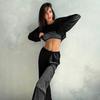 Conjunto de Pijama de Dos Piezas Blanco de Punto con Cuello Redondo, Mangas Largas y Pantalones Largos para Mujer, Otoño e Invierno 2026, Nuevo, Transfronterizo Europeo y Americano, Ropa para el Hogar