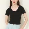 Camiseta Feminina Grande de Gola Redonda e Manga Curta, Verão Slim Fit, Elástica, Emagrecedora, Crop Top Sexy com Acabamento de Luxo