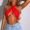 Top Popular Europeo y Americano de Colores Múltiples Sexy con Pecho Cubierto Espalda Descubierta Color Sólido con Cuello Halter y Cordones - Nuevo para Primavera 2024