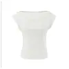 Camiseta casual raglán de manga corta elástica, estilo nicho ajustado, cuello barco para mujer, top simple de verano ajustado