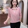 Camisa Feminina Tendência Primavera e Outono 2025 com Gola Reversível, Camiseta de Manga Longa Patchwork, Top Dois em Um para Mulheres