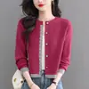 Cárdigan Corto de Punto de Color Contrastante Otoñal para Mujer, Moderno y Alto, Botones con Borde de Encaje Empalmado, Chaqueta Pequeña de Cuello Redondo, Tendencia
