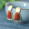Pendientes de ágata roja del sur, plata de ley S925, estilo Dongdaemun coreano, sencillos, combinables con todo, temperamento diario.