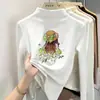 Camada base feminina com forro de fleece, novo estilo outono/inverno 2026 para crianças, blusa interna, tamanho médio a grande, camiseta de gola meio alta, quente
