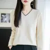 Toma real~Camisa básica de manga larga para mujer de otoño 2026 nueva elegante top holgado que reduce la edad con cuello camisa de punto
