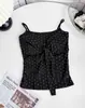 Camisola de lunares estilo dulce con pajarita para mujer, verano, con copas en el pecho, corte ajustado, adecuada tanto para usar por dentro como por fuera, hermosa parte de arriba para la espalda