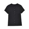 Camiseta de Modal de Manga Corta con Cuello Redondo para Mujer, Nuevo Diseño de Botones al Frente, Camiseta Básica Sencilla de Corte Ajustado, Top Casual, Cárdigan