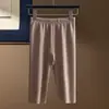 Leggings de cinco puntos para mujer, otoño e invierno, con felpa, pantalones de seguridad anti-exposición, pantalones de terciopelo que generan calor, pantalones de otoño, pantalones sin costuras de longitud media, shorts cálidos