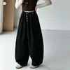 Calça wide leg feminina, nova coleção outono 2026, cor sólida, caimento solto, tecido de algodão, calça casual para crianças
