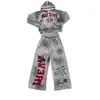 Conjunto de Moletom e Calça de Moletom Ins Europeu e Americano Transfronteiriço Blusão com Capuz de Manga Longa Jaqueta Retrô Street Wear Tendência Y2K