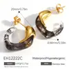 Brincos de Aço Inoxidável Transfronteiriços em Formato C com Resina Colorida Embutida, Estilo Clássico Vintage Primavera e Verão, Banhados a Ouro Real 18K, Brincos à Prova d'Água