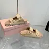 Pantuflas Tejidas Miu Home para Mujer 2025 Verano Nuevos Planos de Punta Redonda Sandalias de Velcro para Usar Afuera Chanclas Casuales de Playa