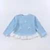 Nueva camisa base de niña estilo coreano con pajarita, camiseta dulce de retazos de encaje para niños, top de manga larga para bebé al por mayor