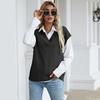Bai Fen Zhi YiAmazon Transfronterizo Otoño Europeo y Americano de Moda Chaleco de Punto Liso con Cuello en V para Mujer