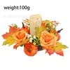 Venta Caliente Transfronteriza Festival de la Cosecha de Otoño Portavelas de Rosa y Hoja de Arce Corona de Calabaza Simulada con Bayas Decoración de Corona