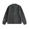 Suéter Cardigan Solto Estilo Americano para Homens, Vibe Marca Tendência Europeia e Americana Patch de Desenho Bordado Personalizado Gola Redonda Tricô Suéter Jaqueta