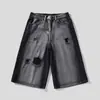 Shorts de Mezclilla Lavados Rasgados para Hombre, Estilo Callejero Americano de Verano, Diseño Vintage Desgastado, Pantalones Anchos Sueltos